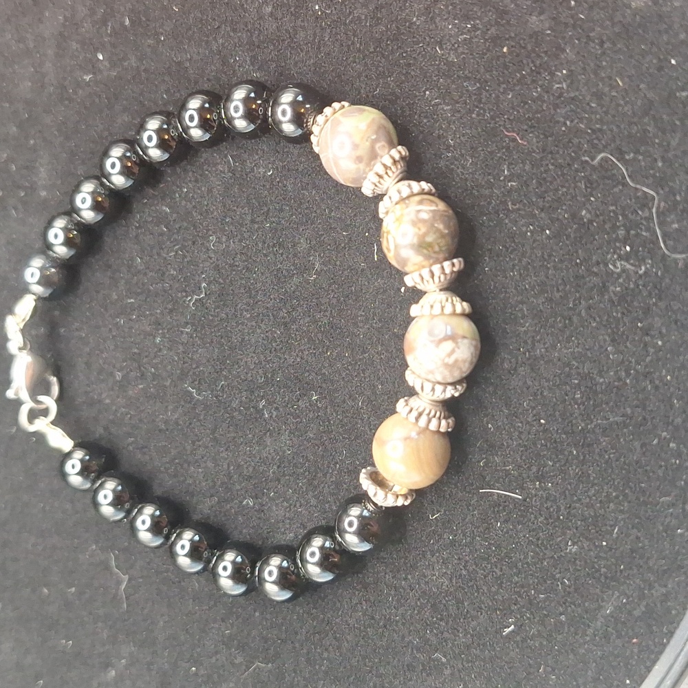 Handmade Hematite and Ghost Crystal Stretch Bracelet